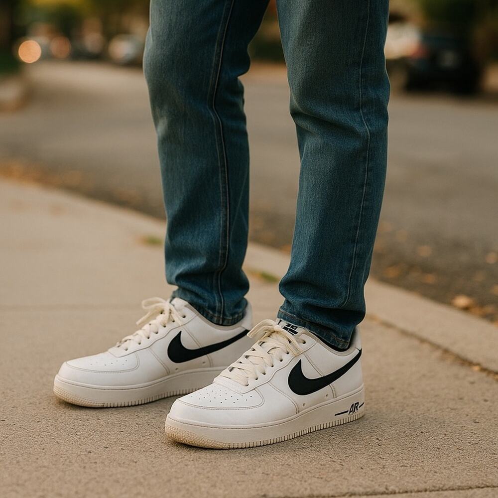 Nike Air Force 1 '07 Low White Black Swoosh Men's Size 10.5 Classic Sneakers